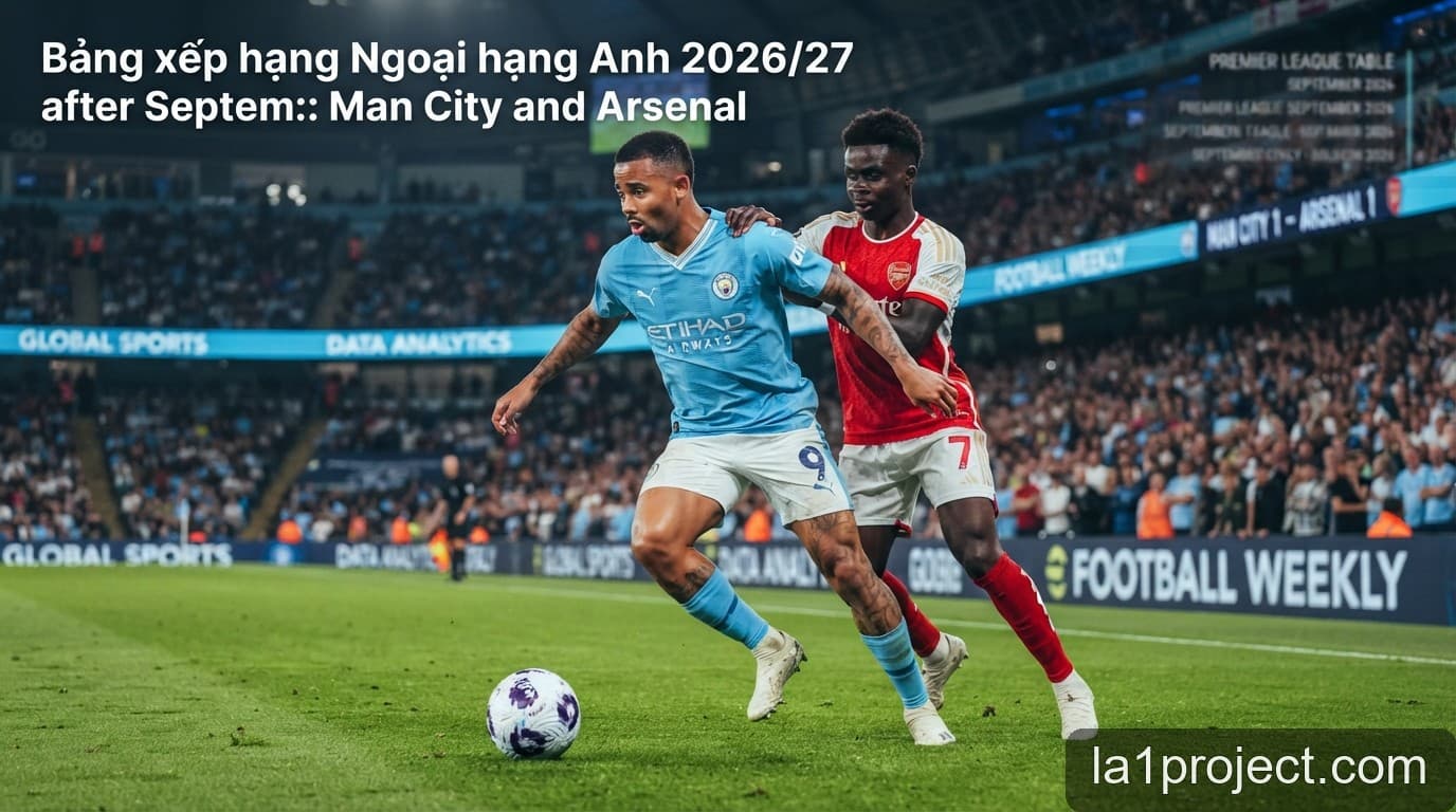 Bảng xếp hạng Ngoại hạng Anh 2026/27 sau tháng 9: Man City và Arsenal so kè quyết liệt